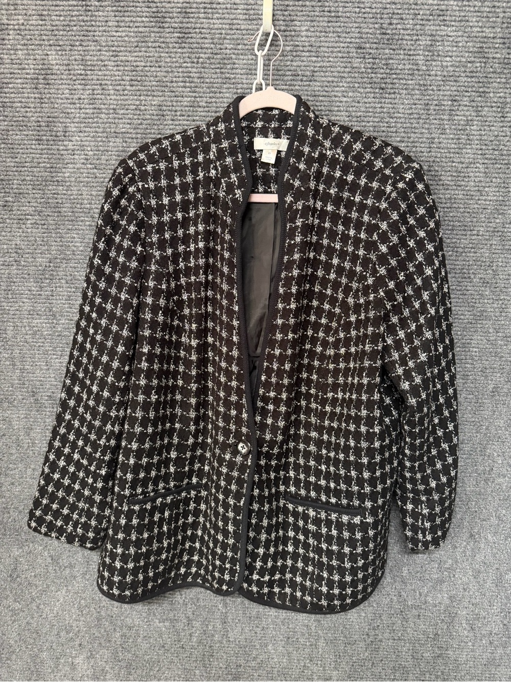 CJ Banks Black and White Tweed One button Front Blazer Classic print